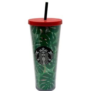 Starbucks Tumbler 24 oz Green Tropical Leaf & Lace Tumbler 2016 24 oz straw lid